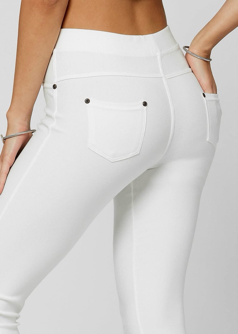 Conceited Capri Leggings - Jeggings for Women with Pockets - High Waist - Tummy Control Shaping - Regular and Plus Size - Off White - Large - X-Large - Image 4